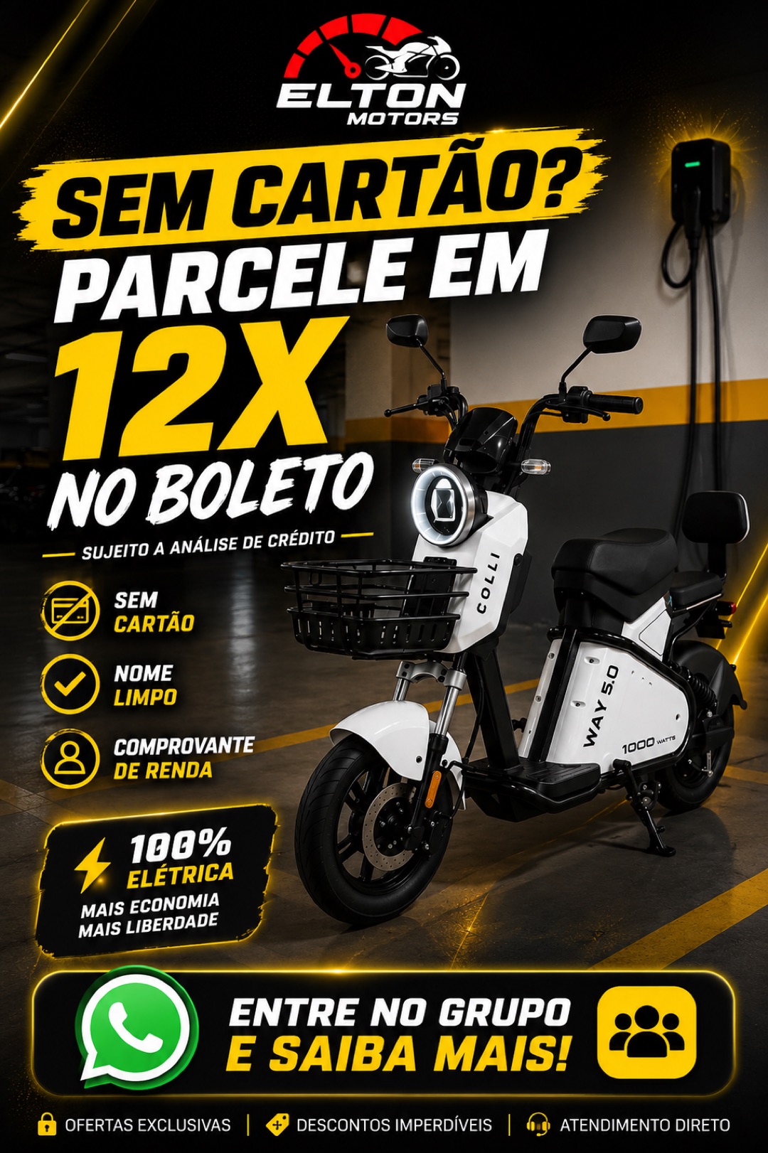 Moto elétrica Colli WAY 5.0 em até 12x no boleto — sem cartão, nome limpo e comprovante de renda